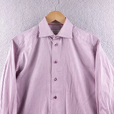 Eton Slim Fit Striped Dress Shirt Burgundy White Men's Size 15.5 39 Preppy
