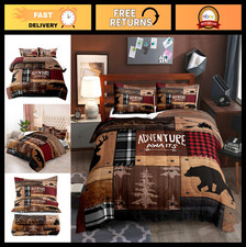 3PCS King Size Cabin Comforter Set, Rustic Farmhouse Bedding, Wildlife Patchwork