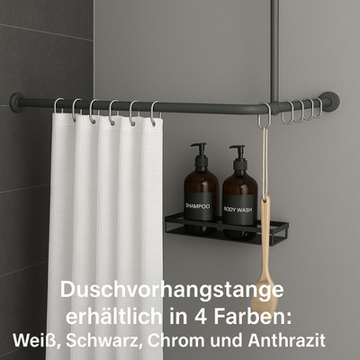 Duschvorhangstange Ecke U, L-förmig inkl. Deckenhalterung und Ringe Duschvorhang