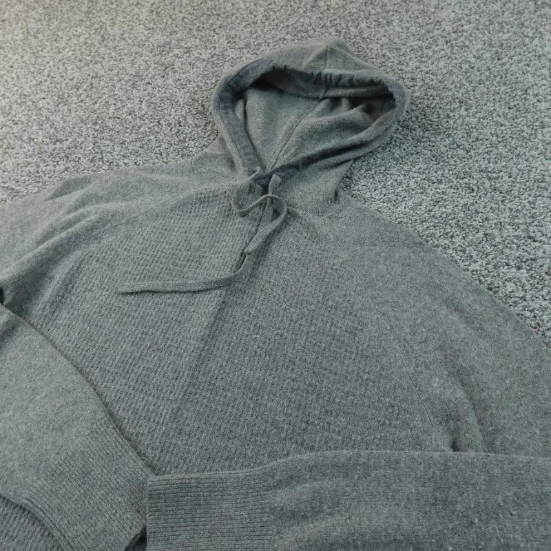 Banana Republic Hoodie Mens M Gray Merino Wool Waffle Knit Thermal Sweater Warm