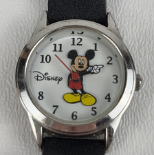 Vintage Disney Mickey Mouse Watch MCK873 Women Ladies Kids Black Leather Band