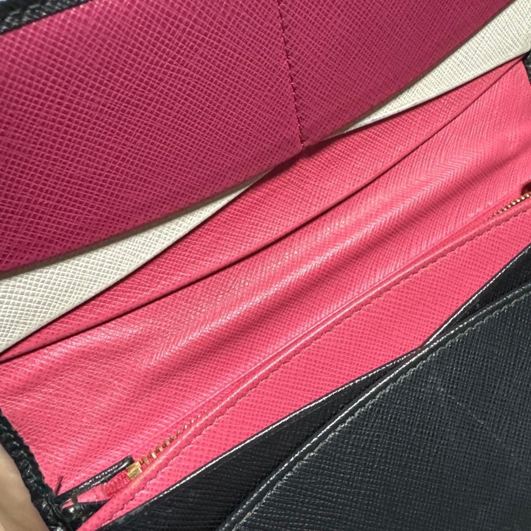 PRADA Saffiano Leather Long Wallet Black and Pink Interior 7.5 x 3.5 x 1.0"Italy thumbnail 13