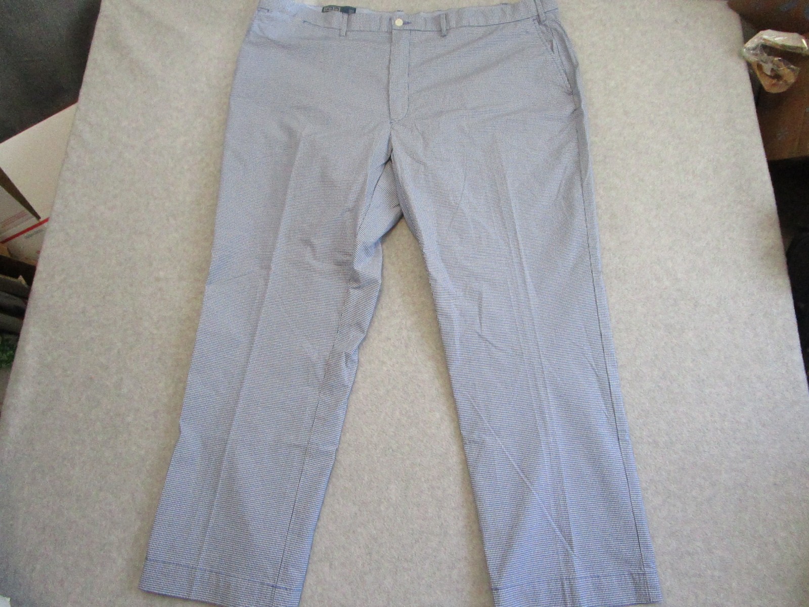 Polo Ralph Lauren Pants Mens 46 B Blue White Gingham Check Stretch Cotton Chino