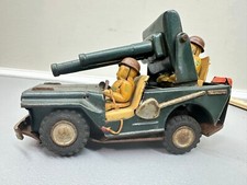 Vintage Friction Motor Toy Army Jeep Cannons Artillery Japan Pressed Metal Old