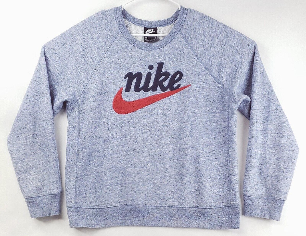 Nike Sweater Mens Medium Purple Cotton Long Sleeve Big Center Swoosh Crew  Neck