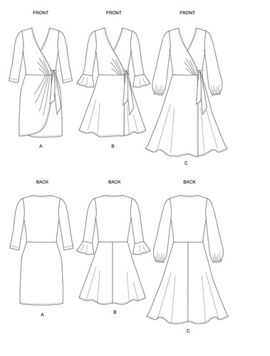 Abito Butterick B6703 Easy Knits avvolgente cravatta modello anteriore manca e taglie forti 8 ~ 24 W - Foto 6 di 8