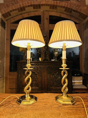 Paar Vintage massive Messing Doppelhelix Tischlampen, von ''Berman''
