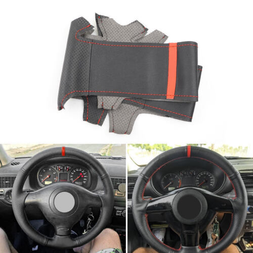 Black-red Line-red strip Steering Wheel Cover For VW Golf 4 MK4 Passat B5 98-05 - Foto 1 di 11