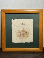 1994 SIGNED 8.5"x8.5" Art Dried Pressed Wallflowers Natural Leaf Framed Picture