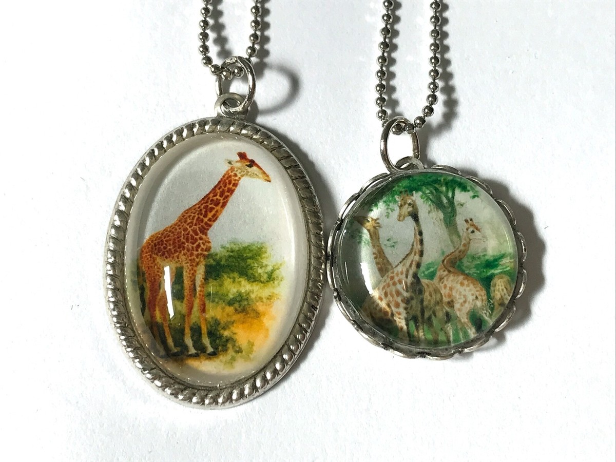 African Giraffe Wild Animal Artisan Silver-Plate Glass Cabochon  