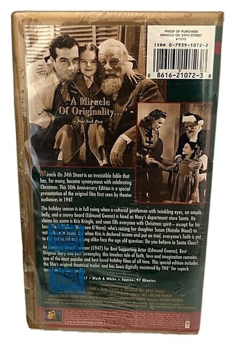 Miracle On 34th Street 50th Anniversary B&W VHS 1997 New Sealed Condition - Picture 2 of 2