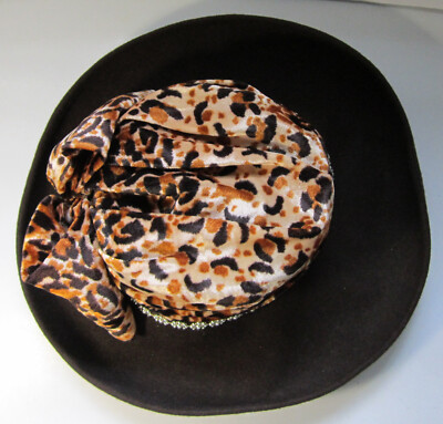 Whittall Shon Fedora Hat Black Felt Leopard Scarf USA  display picture 2