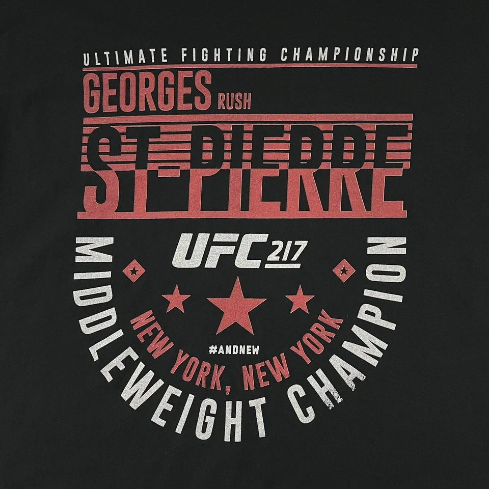 Camiseta gráfica UFC 217 NYC Georges St-Pierre campeón de peso medio negra XL Foto 2 de 4
