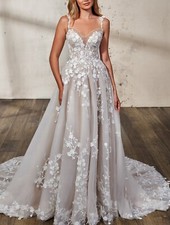 Designer Lace Wedding Dress Bridal Gown Beaded Corset Custom made Train 2-28W