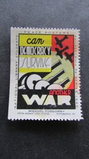 USA PEACE STAMP POSTERS CINDERELLA 1940 "CAN DEMOCRAY SURVIVE ANOTHER WAR" MH
