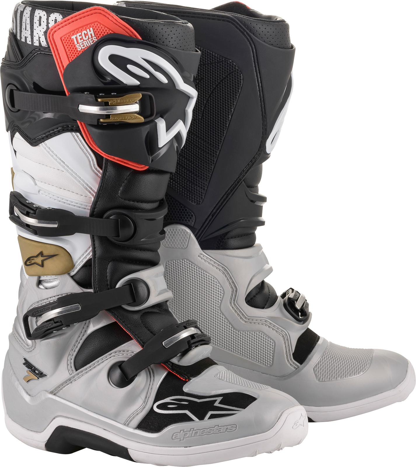 Alpinestars Tech 7 Boots (10, Black/Silver/White/Gold)