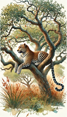 Leopard Baum Wildtier Poster Druck Wandbild Wohndeko A0 A1 A2 A3 A4 A5 A6