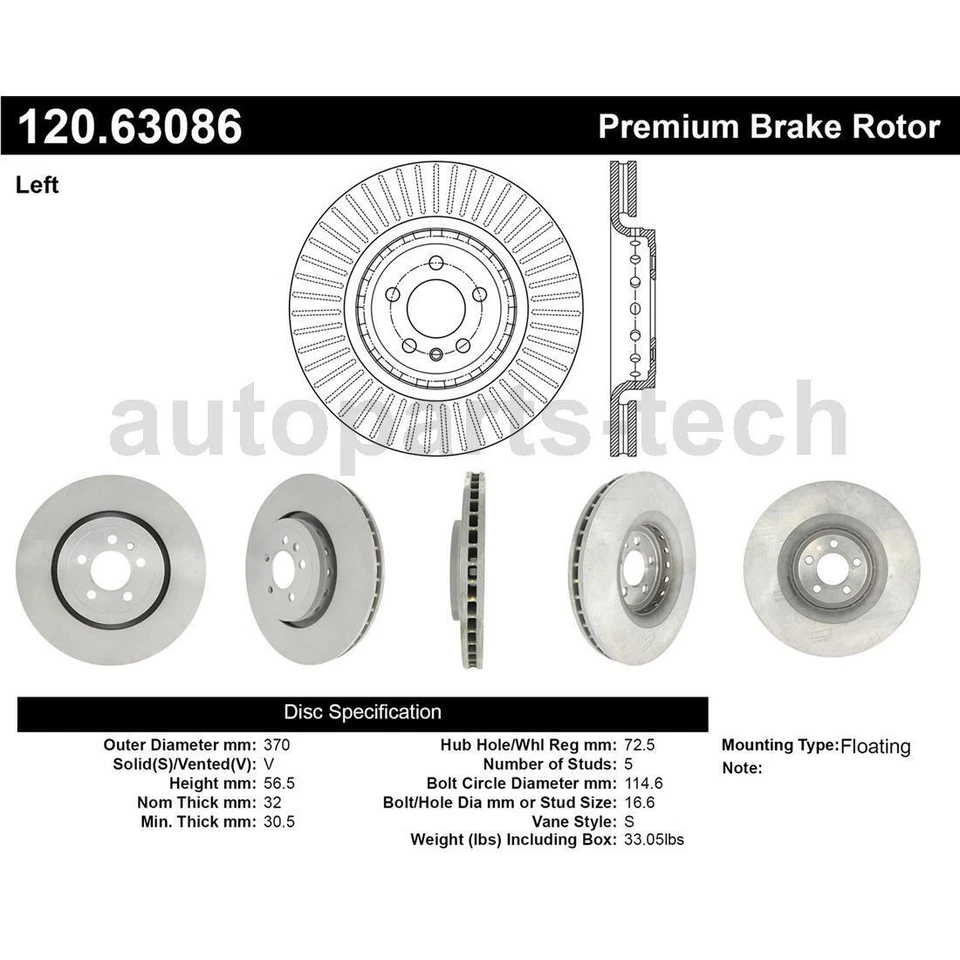 3X Centric Parts Disc Brake Pad Set Disc Brake Rotor Front For Chrysler 300 - Imagem 4 de 4
