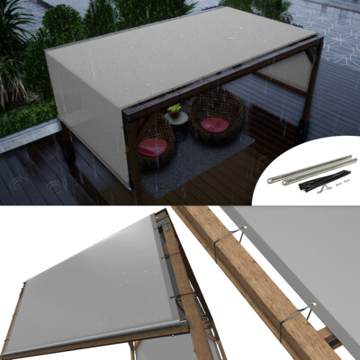 ColourTree Waterproof Pergola Sun Shade Cover Replacement Canopy w/ Rods, Grey