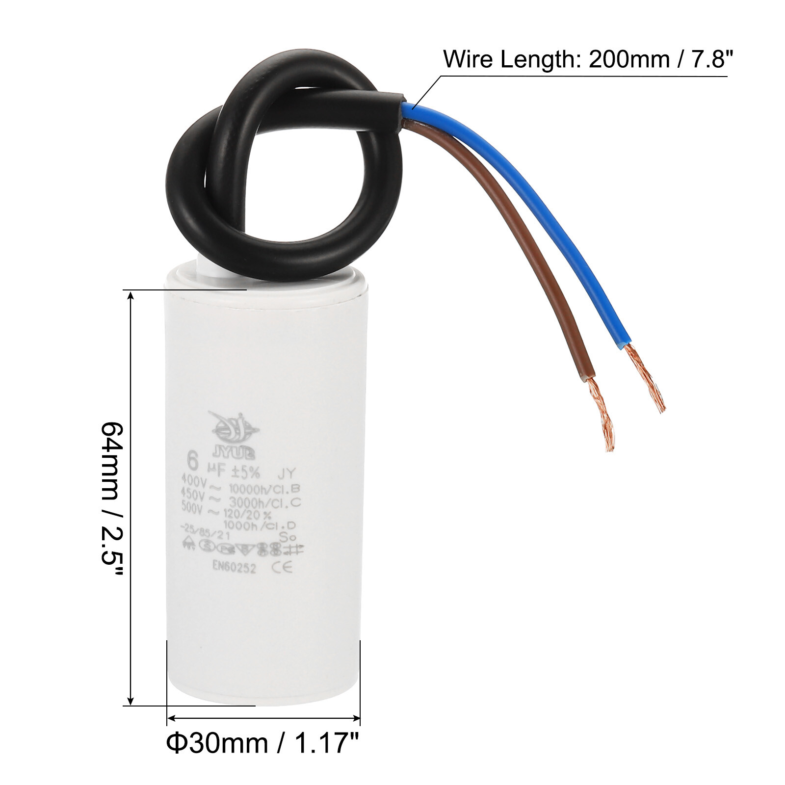 PATIKIL Condensatore CBB60 5µF 450V 2 Fili 50/60Hz – 2 Pezzi Per Pompe, Motori Lavatrice