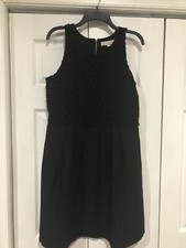 Ann Taylor LOFT BLACK Eyelet Cotton Linen Flare Dress Size 8 Skater Dress