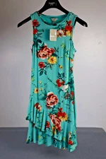 Belle Sky Light Blue/ Teal Sleeveless Floral Mini Dress With lining