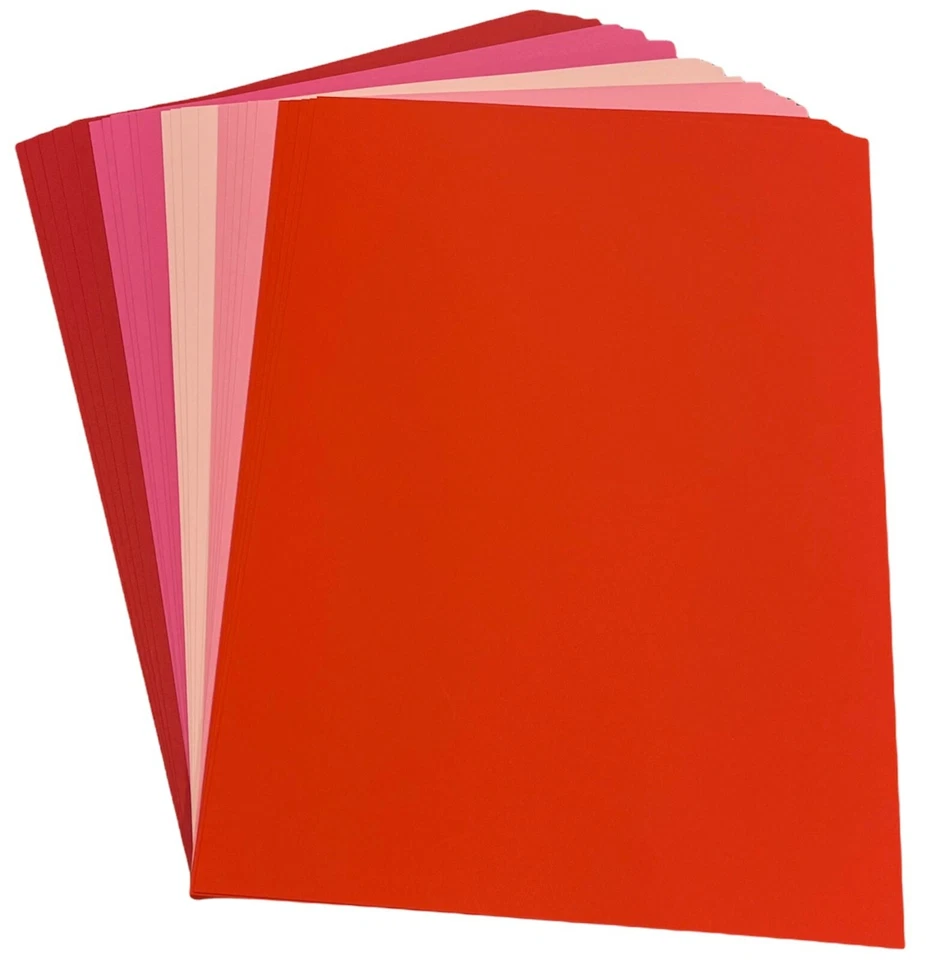 DJP Red & Pink Shade Tint Card Pack - 5 Colours, 50 Sheets - 10 Each Colour