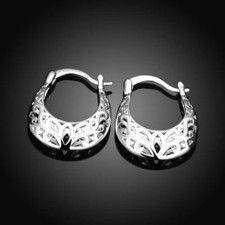 Women's 925 Sterling Silver Elegant Hollow Flower 26mm Hoop Fashion Earrings