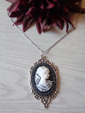 Außergewöhnliche Gliederkette silber   "Kamee Frauenkopf" Schwarz/weiß
