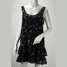 Forever 21 Black Dress w/ Ruffles Pink Floral + Full Sip  Women's Junior Size S