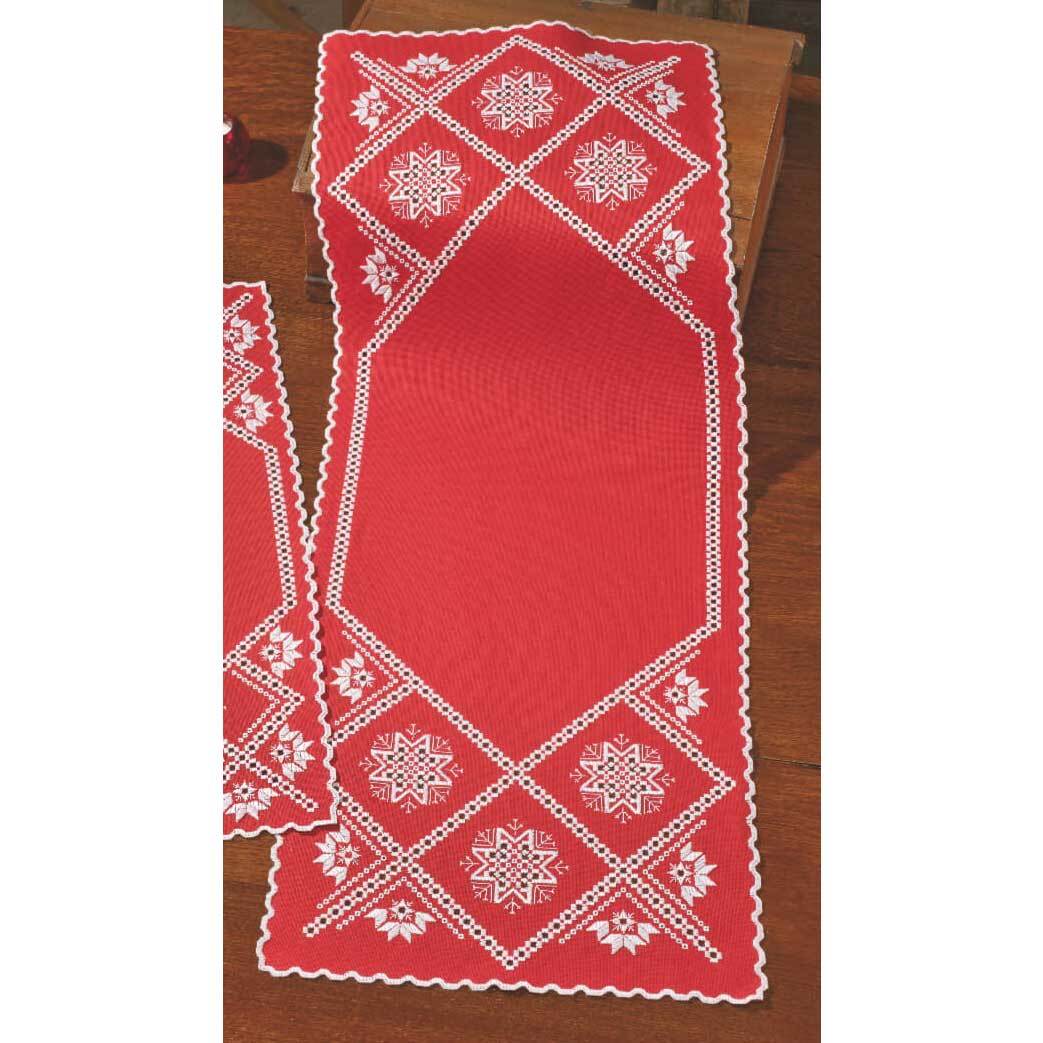 Permin counted Hardanger table runner stitch kit ""Hardanger snowflake"", 40x105cm