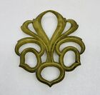 Antique 1950s Abstract Fleur De Lid Brass Trivet Coaster 6” Unique Art Decor O