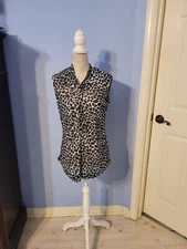 G Collection Medium Blouse Womens Black And White Sleeveless Sheer