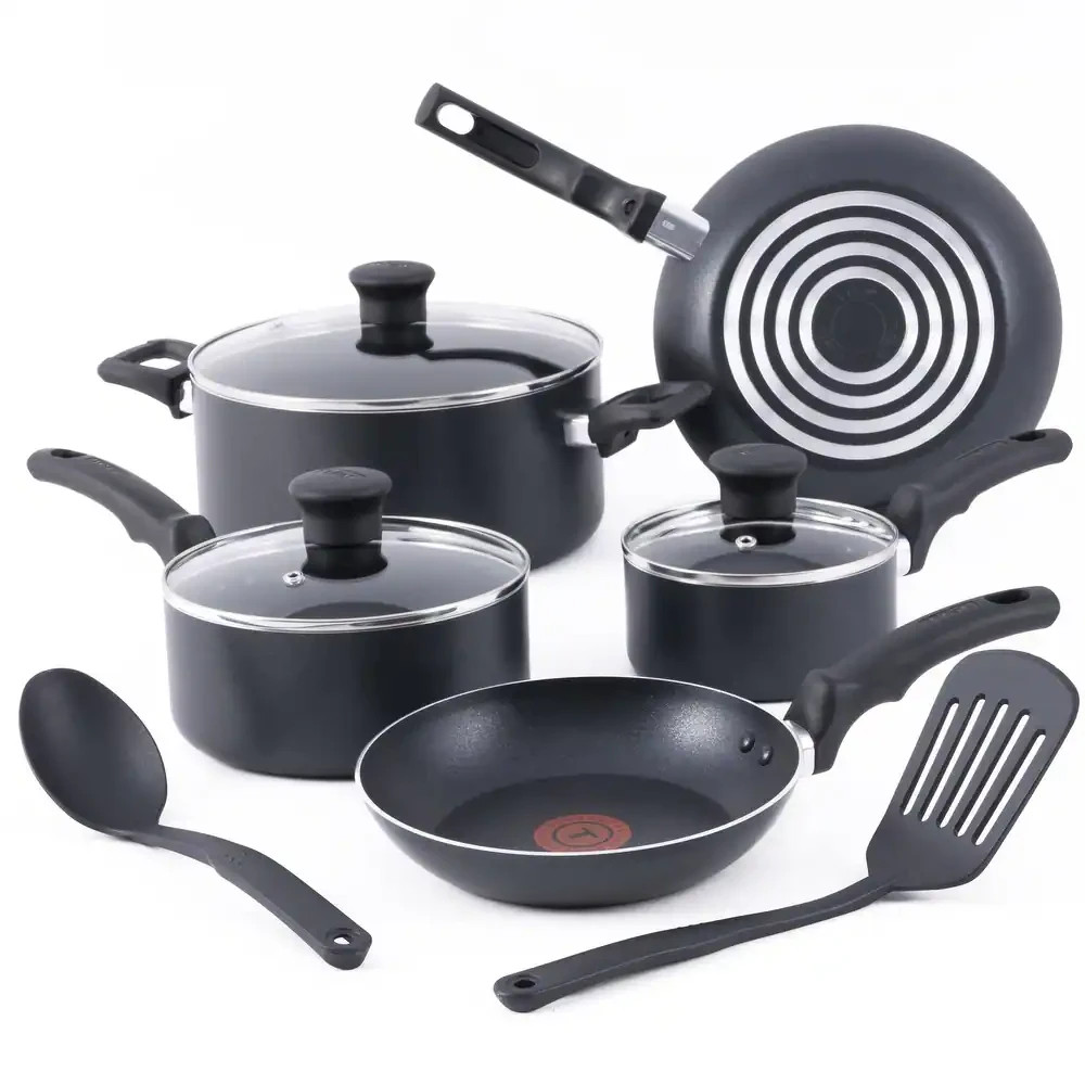 NEW T-fal Essentials Non-Stick Pots and Pans Cookware 10 Piece Set - Black