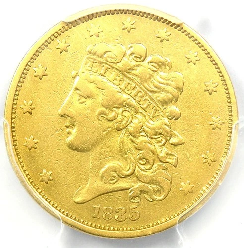 1835 Classic Gold Half Eagle $5 Coin - Certified PCGS XF Details (EF) - Rare!