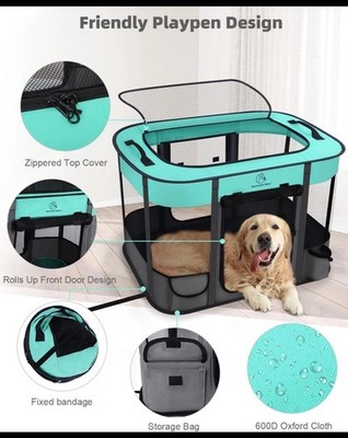 Romantic Bear Portable Pet Foldable Dog Playpen Indoor/Outdoor w 8 Rods Medium