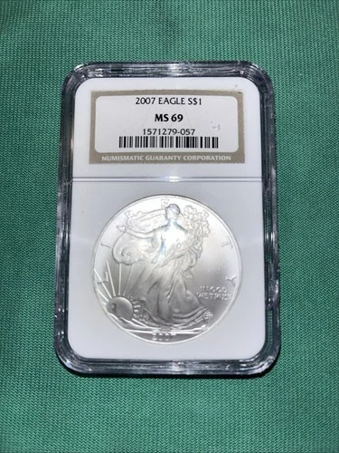 2007 W S$1 American Silver Eagle NGC MS69 Brown Label( Case Is Cracked)