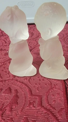 Fenton Art Glass Clear Satin Frosted Praying Boy and Girl Figurines Set