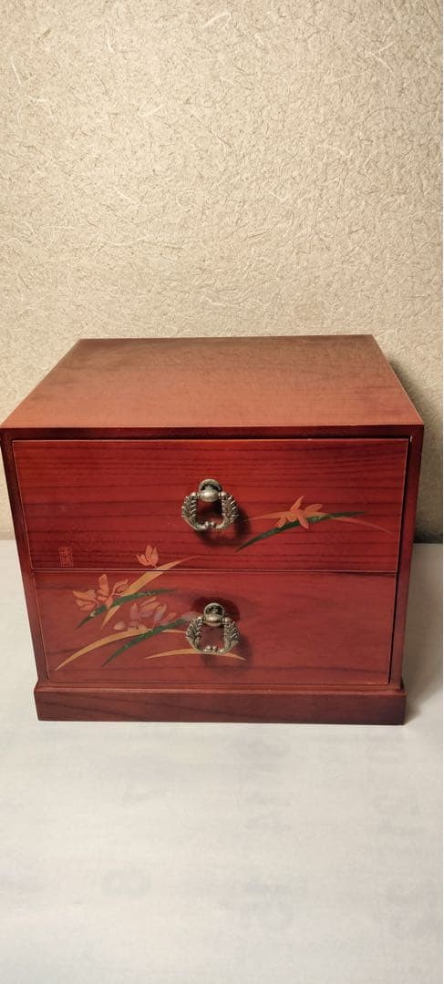 Vintage Makie Lacquer Small Drawer Jewelry Box with Red Finish