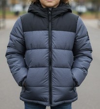 H M Boys Hooded Puffer Jacket, Kids Snow Jacket, Size: 16Y, Dark Grey/Black-USED