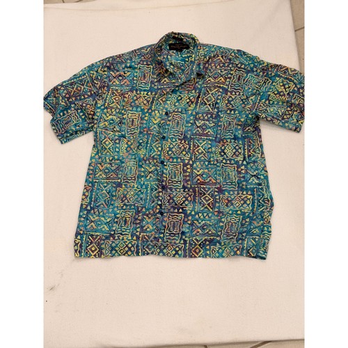 Pete Huntington Bali Mens XL Cotton Batik Geometric Short Sleeve Button ...
