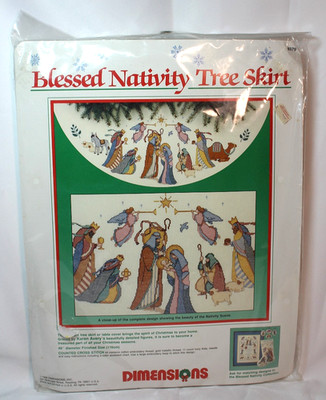 Dimensions Christmas Blessed Nativity Tree Skirt CountedCross Stitch Kit NEW NOS