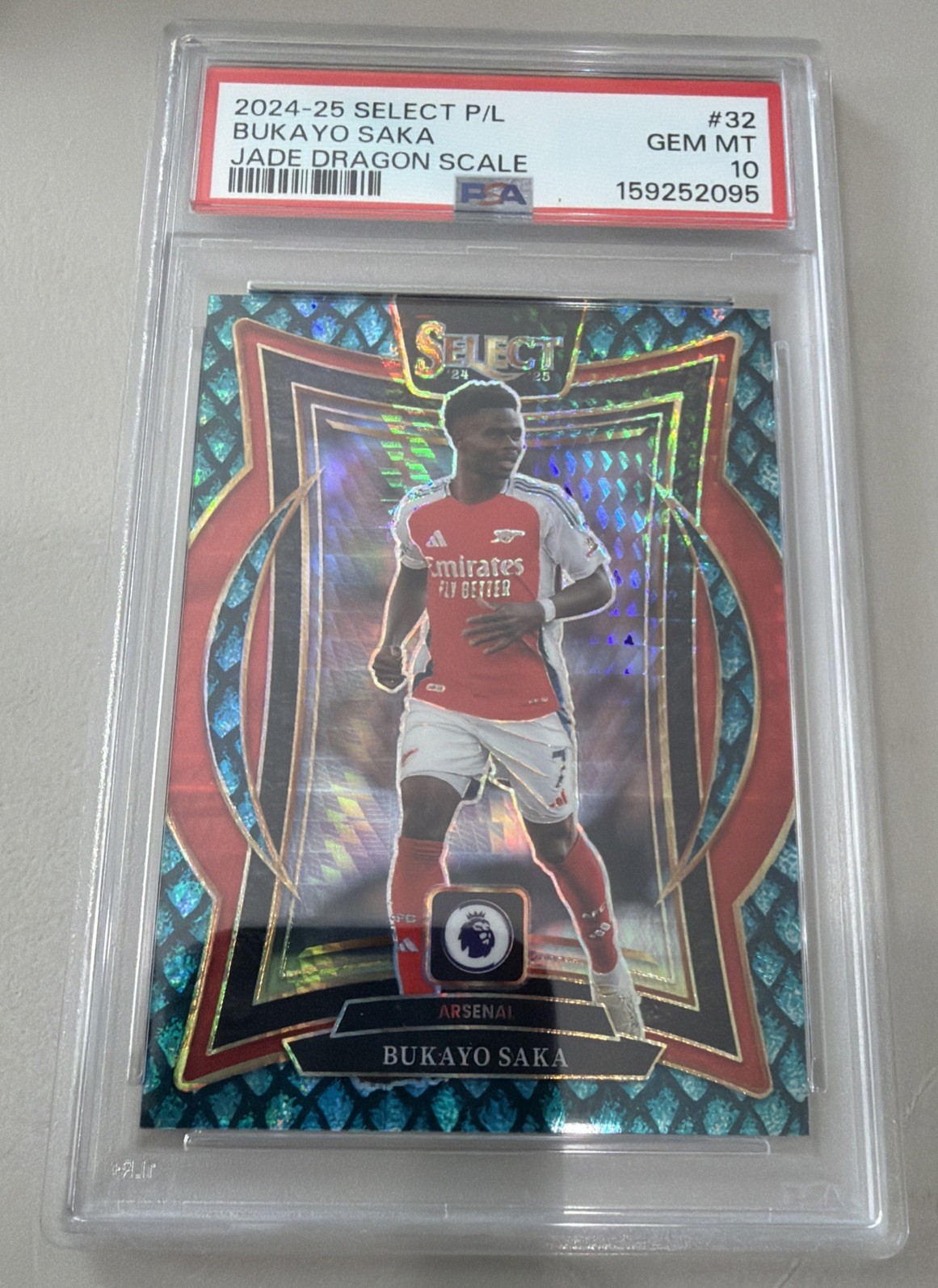 2024-25 Panini Select Premier League Bukayo Saka Jade Dragon Scale /48 PSA 10