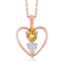 18K Rose Gold Plated Silver Citrine White Moissanite and Yellow Sapphire