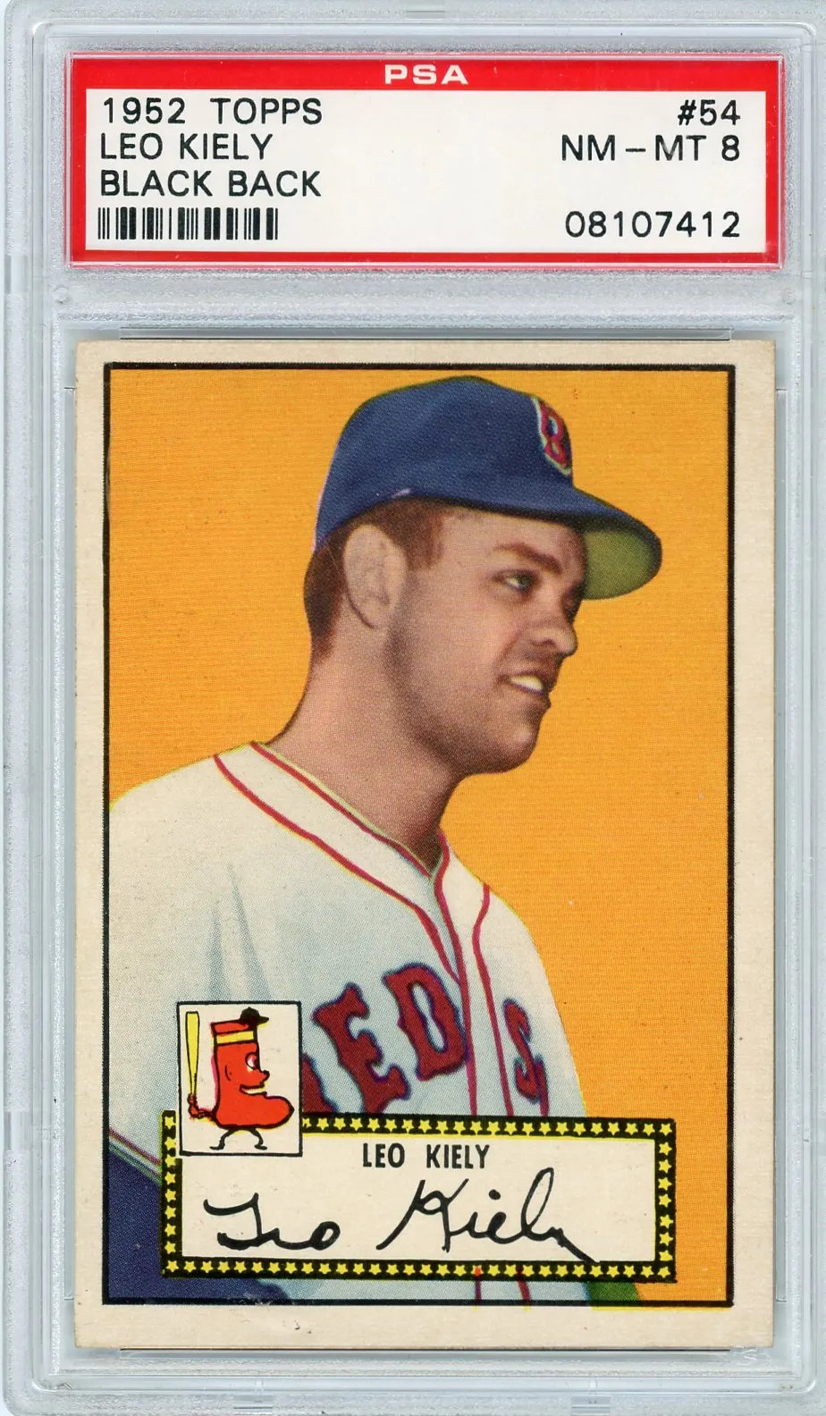1952 Topps Leo Kiely #54 Black Back PSA 8