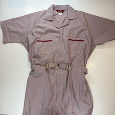 Vintage Para-Suit 4061 Short Sleeve Coveralls 46 Long Jumpsuit Belted Red Trim