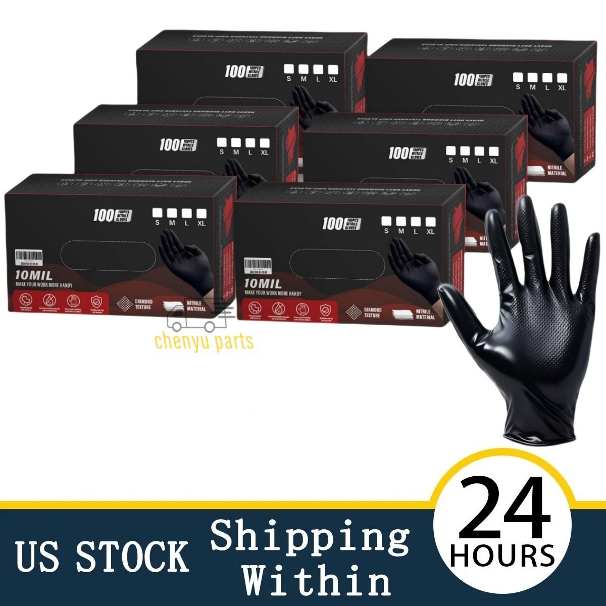 6 Boxes Heavy Duty 10 Mil Grip Nitrile Gloves Raised Diamond Texture, Size S