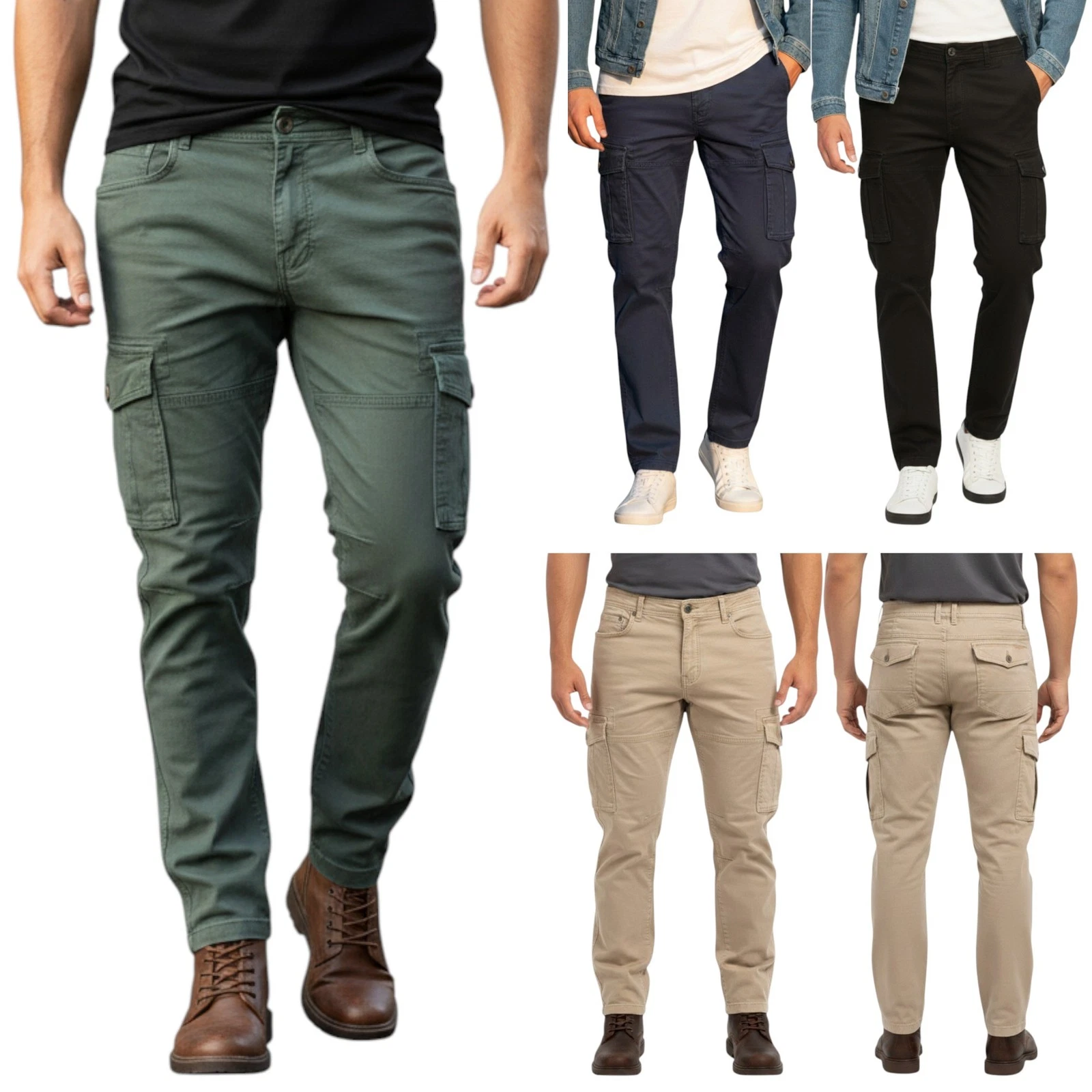 Mens Cargo Trousers Regular Fit Casual Stretch Cotton Cargo Combat Work Pants
Opens in a new window