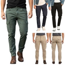 Mens Cargo Trousers Regular Fit Casual Stretch Cotton Cargo Combat Work Pants