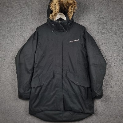 HELLY HANSEN Jacket Womens L Large Black Parka Helly Tech Primaloft Rain Coat